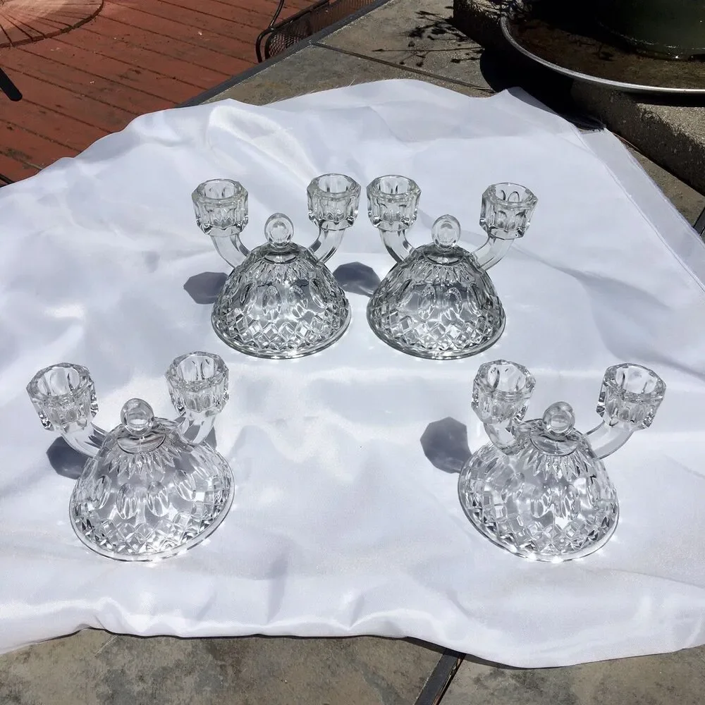 Imperial Glass Crystal Candle Holders  Each hold 2 tapered candles lot of 4